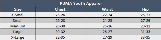 Puma Youth Soccer Jersey Size Chart